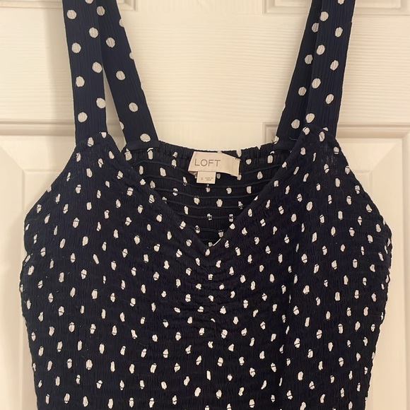 LOFT Navy Dotted Smocked Peplum Cami - Picture 6 of 9